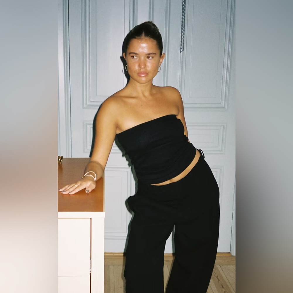 Djerf Avenue Tube Top in Liquorice Black - Size Medium